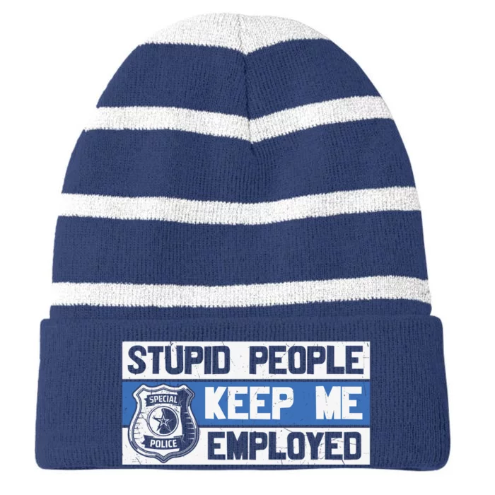 Funny Police Law Enforcement Striped Beanie with Solid Band