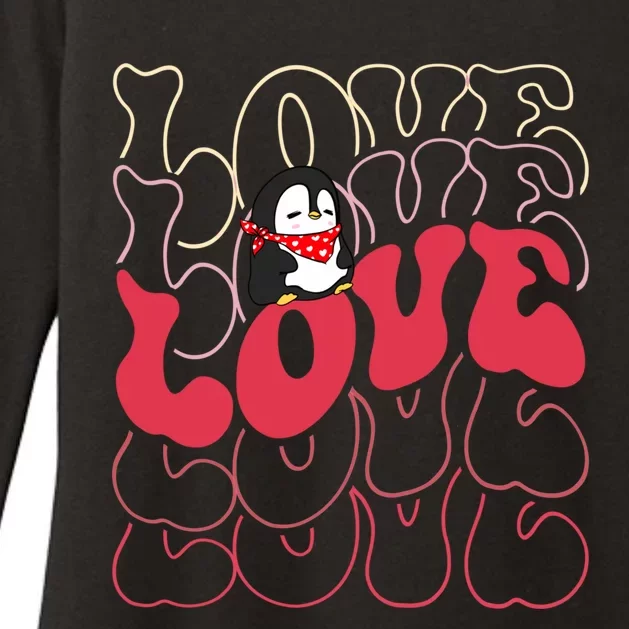 Funny Penguin Love Groovy Style Heart Valentines Day Love Gift Womens CVC Long Sleeve Shirt