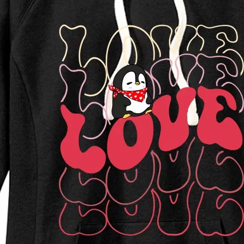 Funny Penguin Love Groovy Style Heart Valentines Day Love Gift Women's Fleece Hoodie