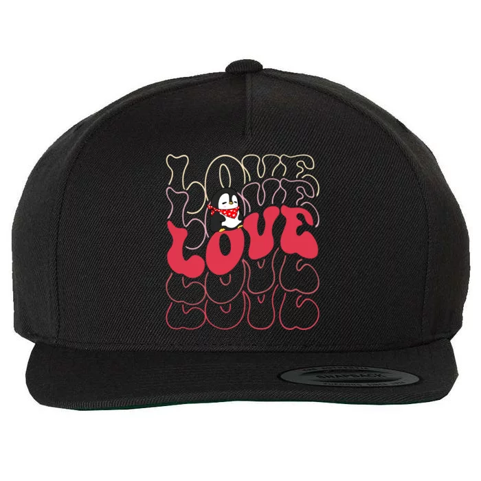 Funny Penguin Love Groovy Style Heart Valentines Day Love Gift Wool Snapback Cap