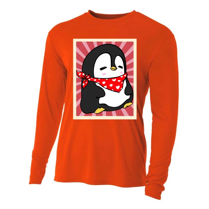 Funny Penguin Lovers Poster Style Heart Valentines Day Love Funny Gift Cooling Performance Long Sleeve Crew