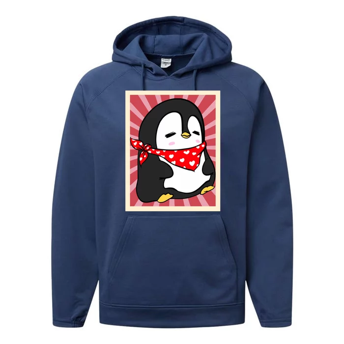 Funny Penguin Lovers Poster Style Heart Valentines Day Love Funny Gift Performance Fleece Hoodie