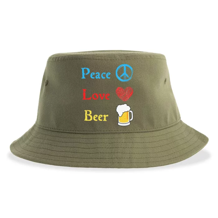 Funny Peace Love Beer Sustainable Bucket Hat