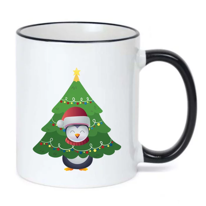 Funny Penguin Lover Gift Santa Hat Penguin Christmas Tree Funny Gift Black Color Changing Mug