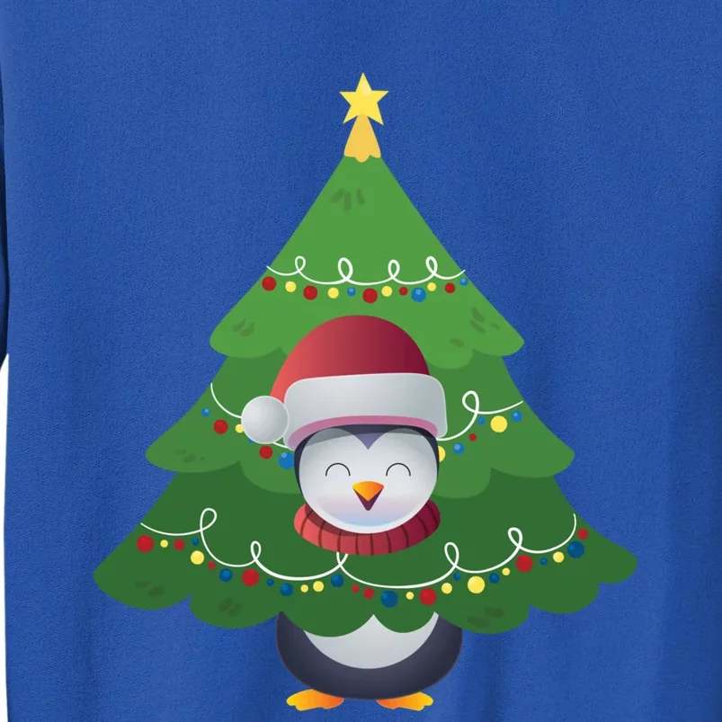 Funny Penguin Lover Gift Santa Hat Penguin Christmas Tree Funny Gift Tall Sweatshirt