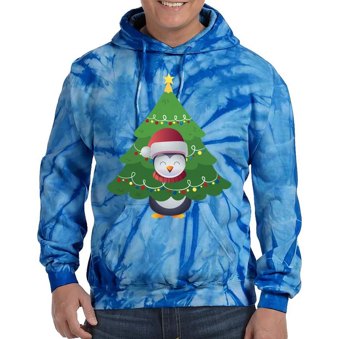 Funny Penguin Lover Gift Santa Hat Penguin Christmas Tree Funny Gift Tie Dye Hoodie