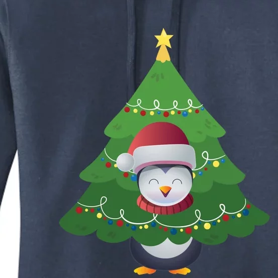 Funny Penguin Lover Gift Santa Hat Penguin Christmas Tree Funny Gift Women's Pullover Hoodie