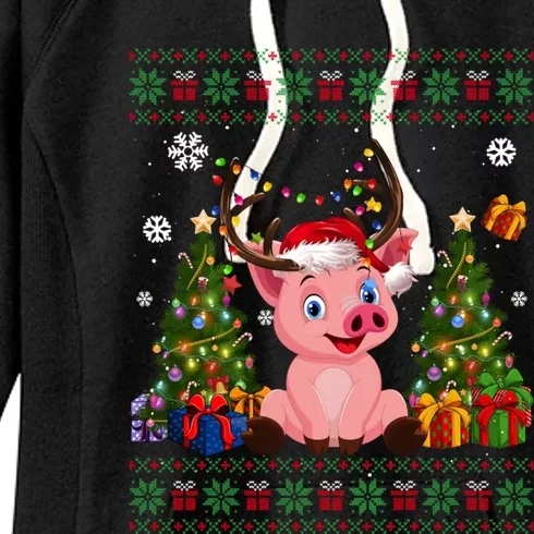 Funny Pig Lovers Cute Pig Santa Hat Ugly Christmas Sweater Great Gift Women's Fleece Hoodie