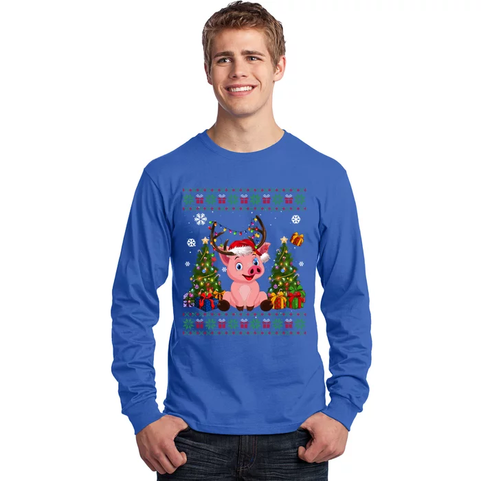 Funny Pig Lovers Cute Pig Santa Hat Ugly Christmas Sweater Great Gift Long Sleeve Shirt