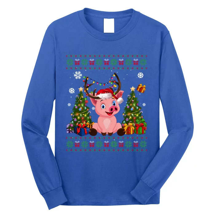 Funny Pig Lovers Cute Pig Santa Hat Ugly Christmas Sweater Great Gift Long Sleeve Shirt