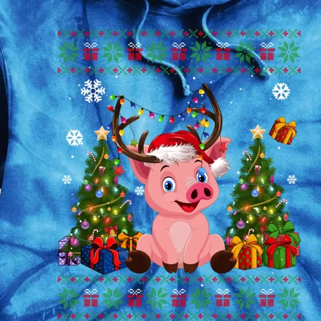 Funny Pig Lovers Cute Pig Santa Hat Ugly Christmas Sweater Great Gift Tie Dye Hoodie