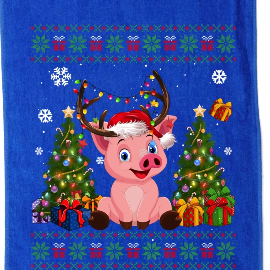 Funny Pig Lovers Cute Pig Santa Hat Ugly Christmas Sweater Great Gift Platinum Collection Golf Towel