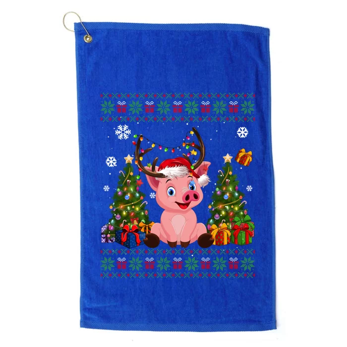 Funny Pig Lovers Cute Pig Santa Hat Ugly Christmas Sweater Great Gift Platinum Collection Golf Towel