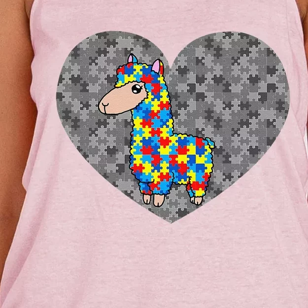 Funny Puzzle Llama Autism Awareness Day Women's Knotted Racerback Tank