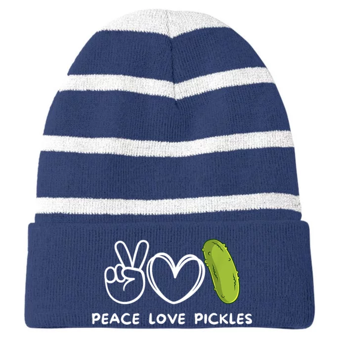 Funny Peace Love Pickles Retro Pickles Lover Food Lover Gift Striped Beanie with Solid Band