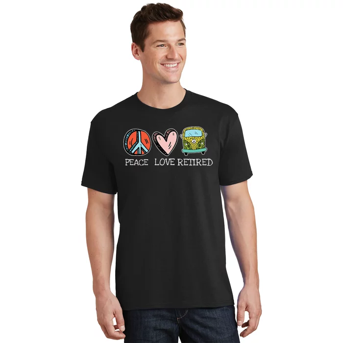 Fish Peace Love Retired Hippie Fishing Cool Retirement Gifts T-Shirt