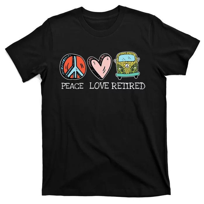 Fish Peace Love Retired Hippie Fishing Cool Retirement Gifts T-Shirt