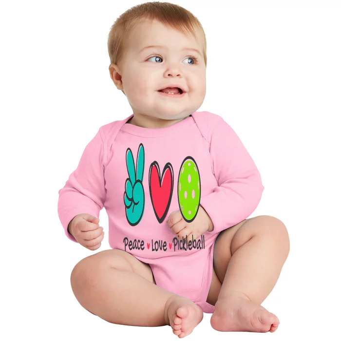 Funny Peace Love Pickleball Court Play Loves Pickleball Baby Long Sleeve Bodysuit