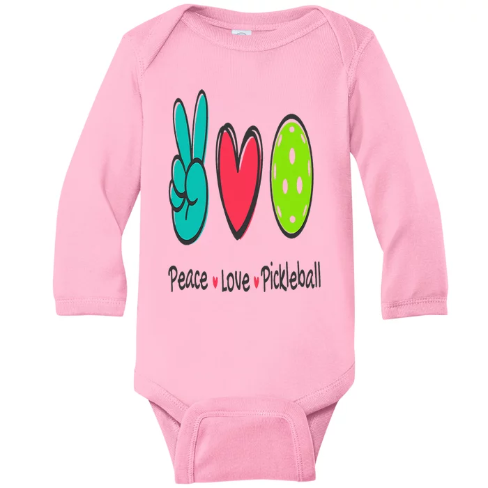 Funny Peace Love Pickleball Court Play Loves Pickleball Baby Long Sleeve Bodysuit