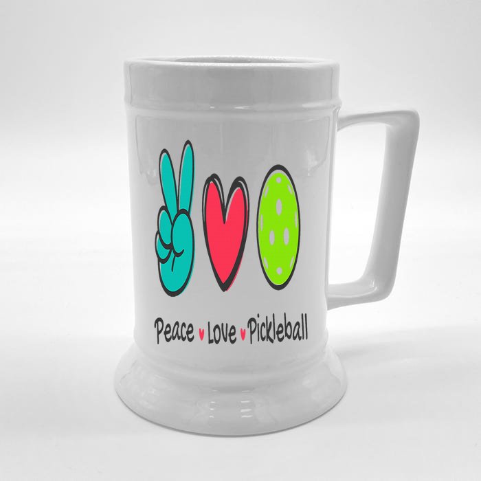 Funny Peace Love Pickleball Court Play Loves Pickleball Front & Back Beer Stein