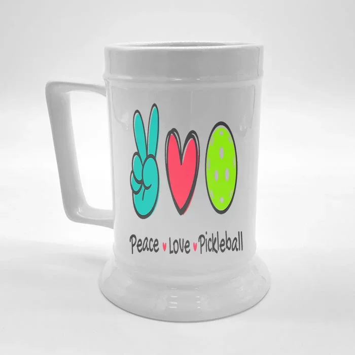 Funny Peace Love Pickleball Court Play Loves Pickleball Front & Back Beer Stein