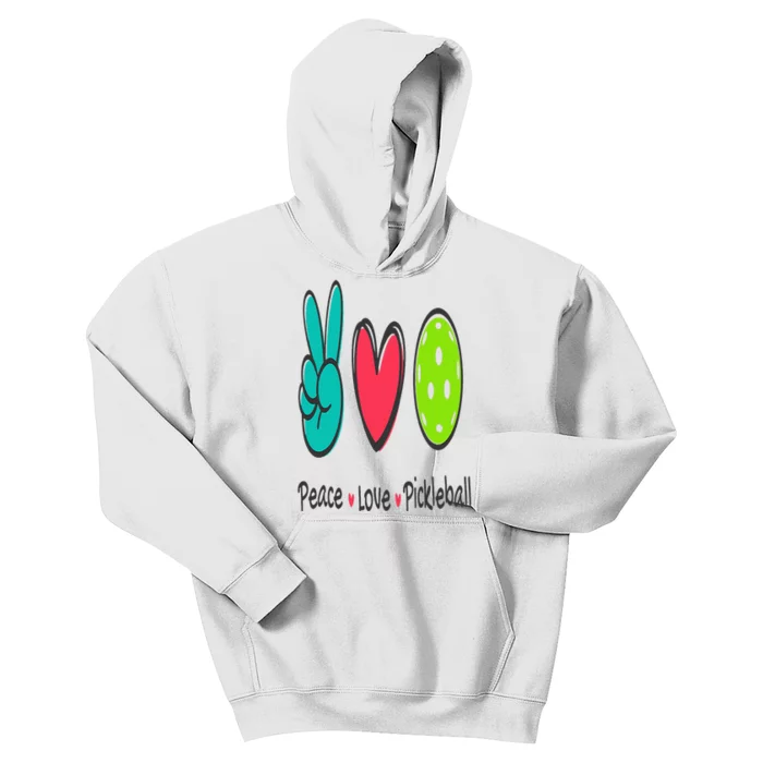 Funny Peace Love Pickleball Court Play Loves Pickleball Kids Hoodie