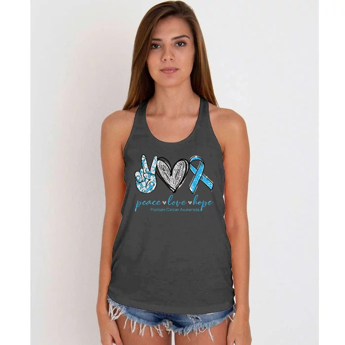 Funny Peace Love Prostate Cancer Awareness Gift Women's Knotted Racerback Tank