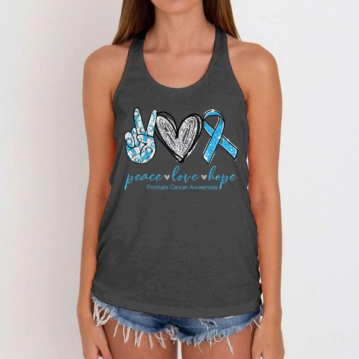 Funny Peace Love Prostate Cancer Awareness Gift Women's Knotted Racerback Tank