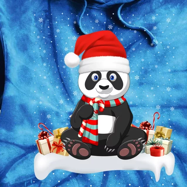 Funny Panda Lover Xmas Lighting Santa Hat Panda Christmas Gift Tie Dye Hoodie