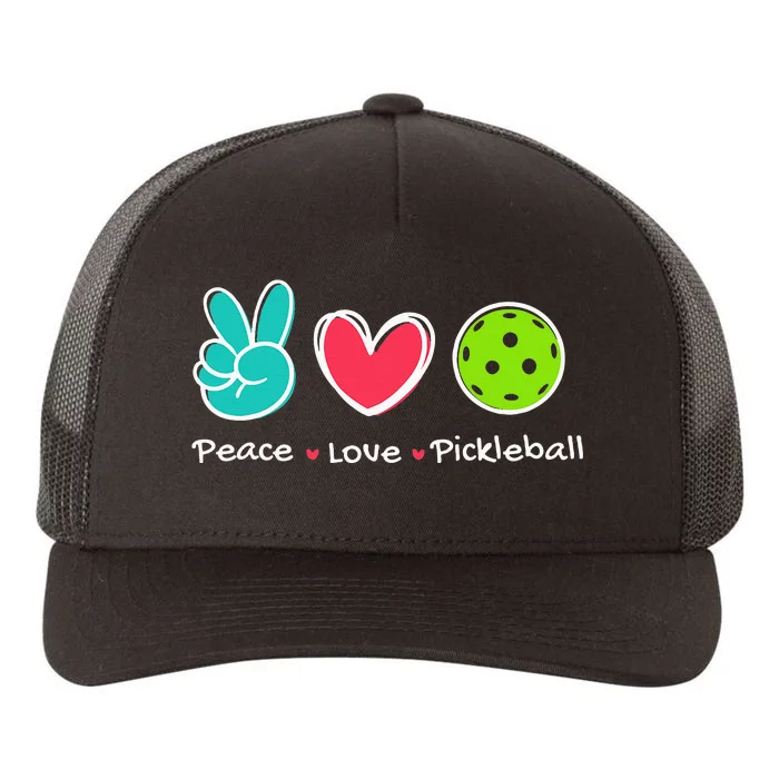 Funny Peace Love Pickleball Court Play Loves Pickleball Yupoong Adult 5-Panel Trucker Hat