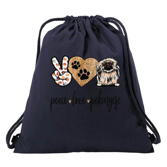 Funny Peace Love Pekingese Dog Lover Drawstring Bag