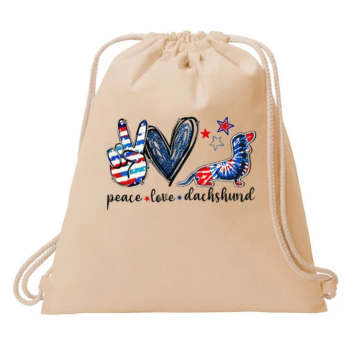 Funny Peace Love Dachshund Tie Dye 4Th Of July Drawstring Bag