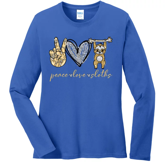 Funny Peace Love Sloth Gift Ladies Long Sleeve Shirt