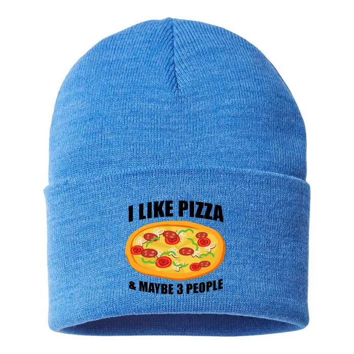 Funny Pizza Lover Gift Cool I Like Pizza And Maybe 3 People Gift Sustainable Knit Beanie