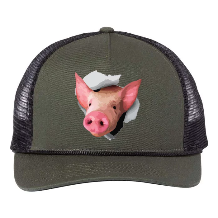 Funny Pig Lover Shirts Farm Animal Retro Rope Trucker Hat Cap