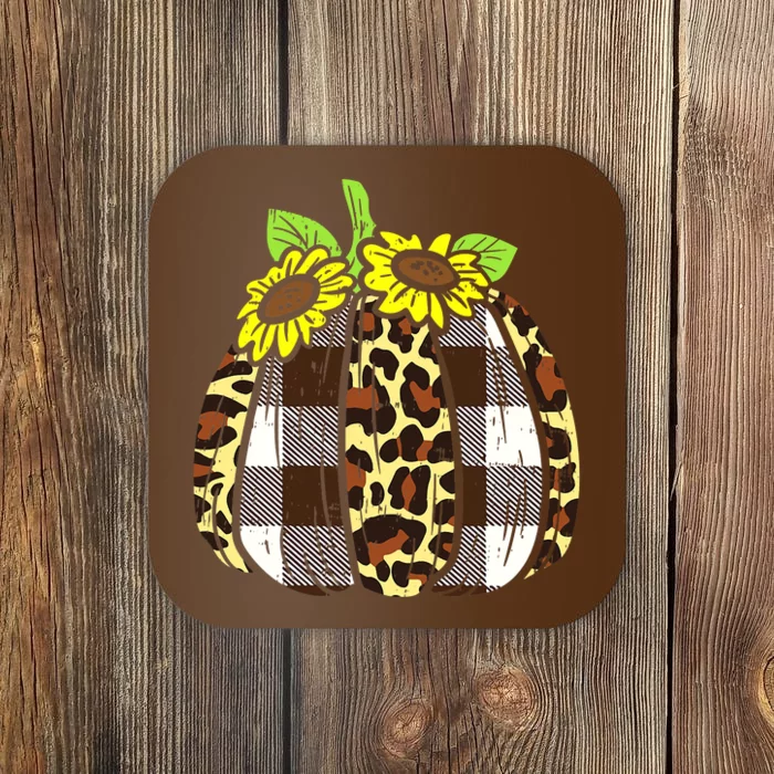 Fall Plaid Leopard Pumpkin Autumn Thanksgiving Blessed Coaster