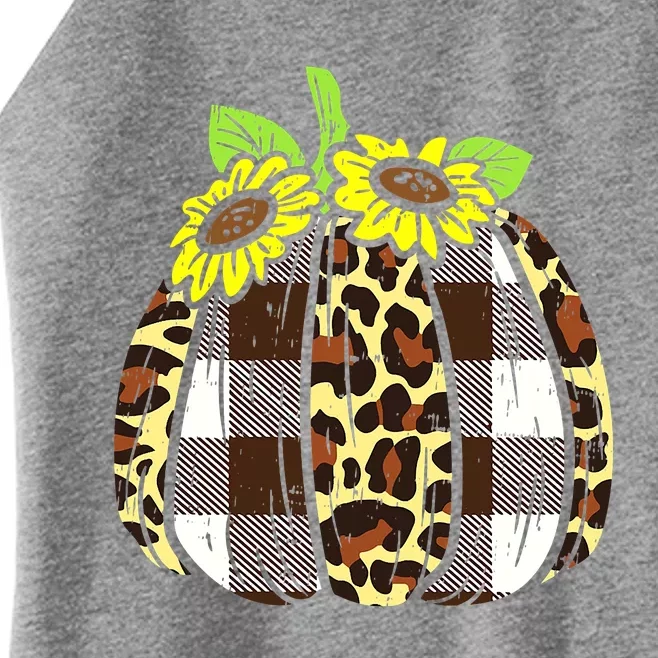 Fall Plaid Leopard Pumpkin Autumn Thanksgiving Blessed Women’s Perfect Tri Rocker Tank