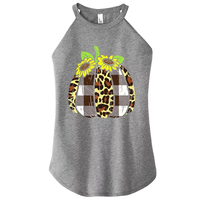 Fall Plaid Leopard Pumpkin Autumn Thanksgiving Blessed Women’s Perfect Tri Rocker Tank