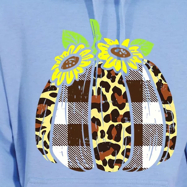 Fall Plaid Leopard Pumpkin Autumn Thanksgiving Blessed Unisex Surf Hoodie