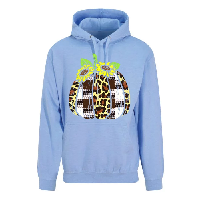 Fall Plaid Leopard Pumpkin Autumn Thanksgiving Blessed Unisex Surf Hoodie