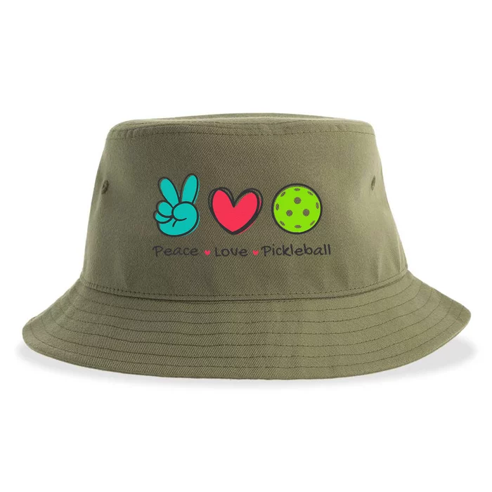 Funny Peace Love Pickleball Court Play Loves Pickleball Sustainable Bucket Hat