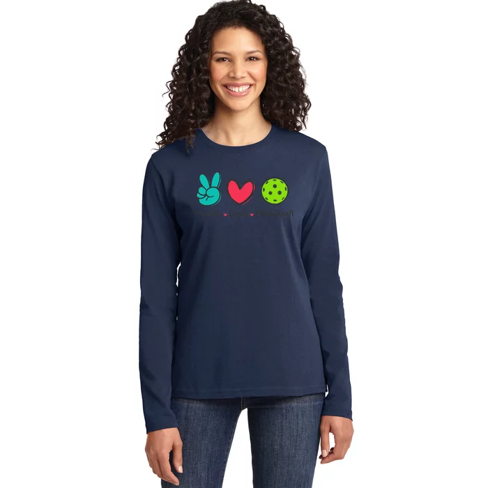 Funny Peace Love Pickleball Court Play Loves Pickleball Ladies Long Sleeve Shirt