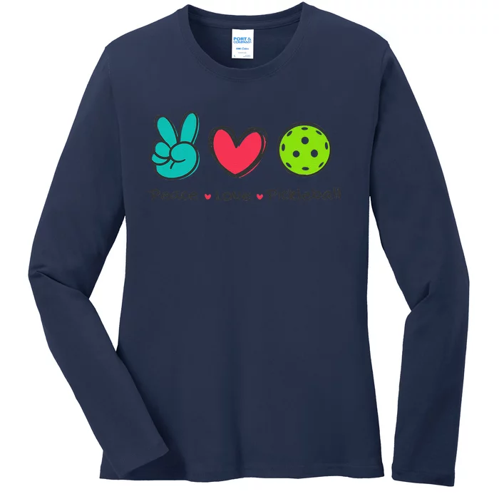 Funny Peace Love Pickleball Court Play Loves Pickleball Ladies Long Sleeve Shirt