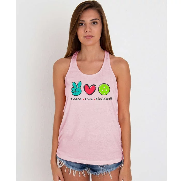 Funny Peace Love Pickleball Court Play Loves Pickleball Women's Knotted Racerback Tank