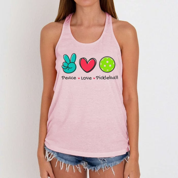 Funny Peace Love Pickleball Court Play Loves Pickleball Women's Knotted Racerback Tank