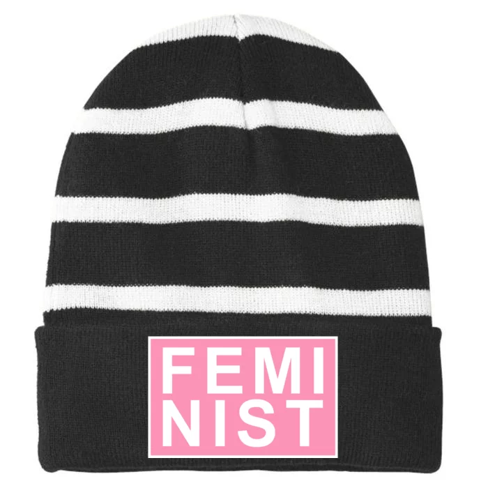 Feminist Pink Logo Striped Beanie with Solid Band