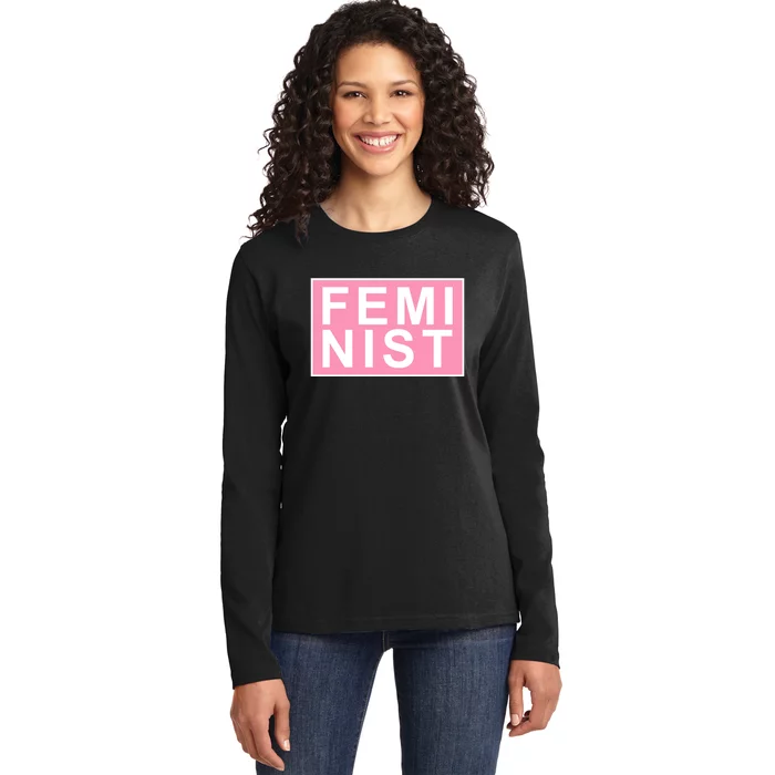 Feminist Pink Logo Ladies Long Sleeve Shirt