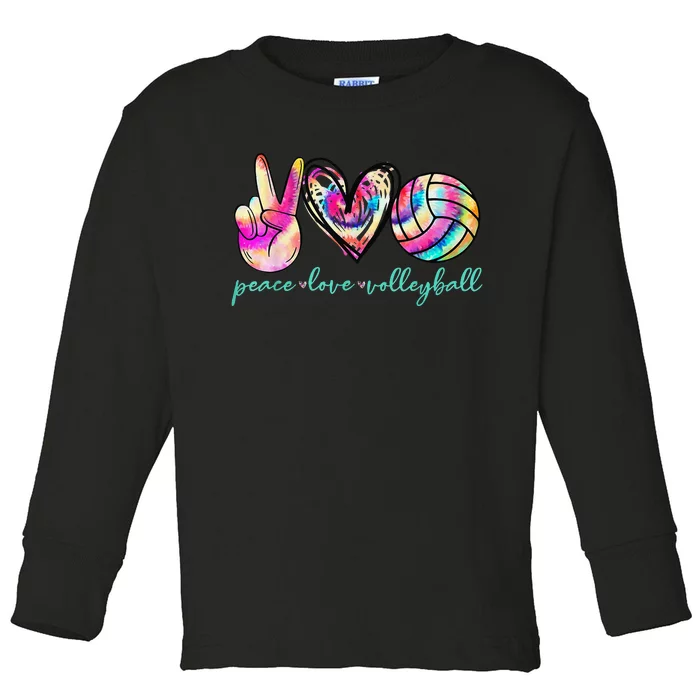 funny Peace Love Volleyball Player Tie Dye Style Toddler Long Sleeve Shirt