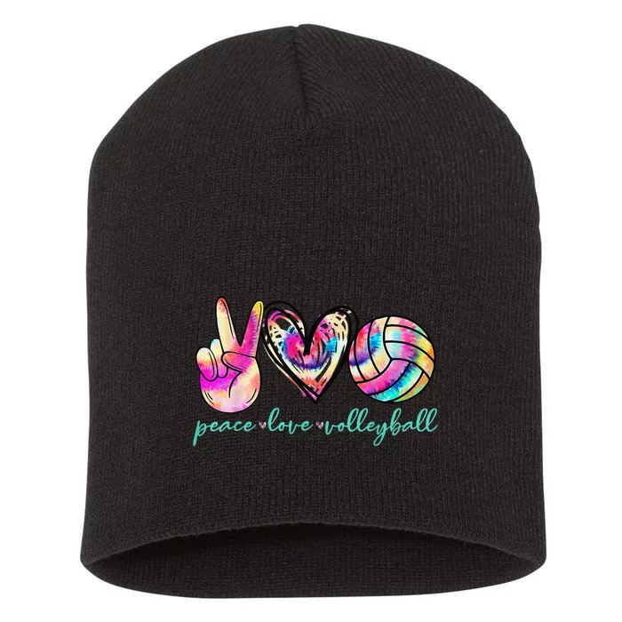 funny Peace Love Volleyball Player Tie Dye Style Short Acrylic Beanie