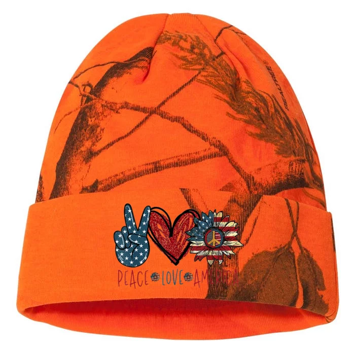 Funny Peace Love America Sunflower Hippie 4th Of July Gift Kati - 12in Camo Beanie